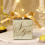 HASTHIP Small Gift Boxes for Wedding and Party Favors with Ribbon & Pearl Pin | 10pcs Gold Embossed 6.5×6.5cm Paper Boxes
