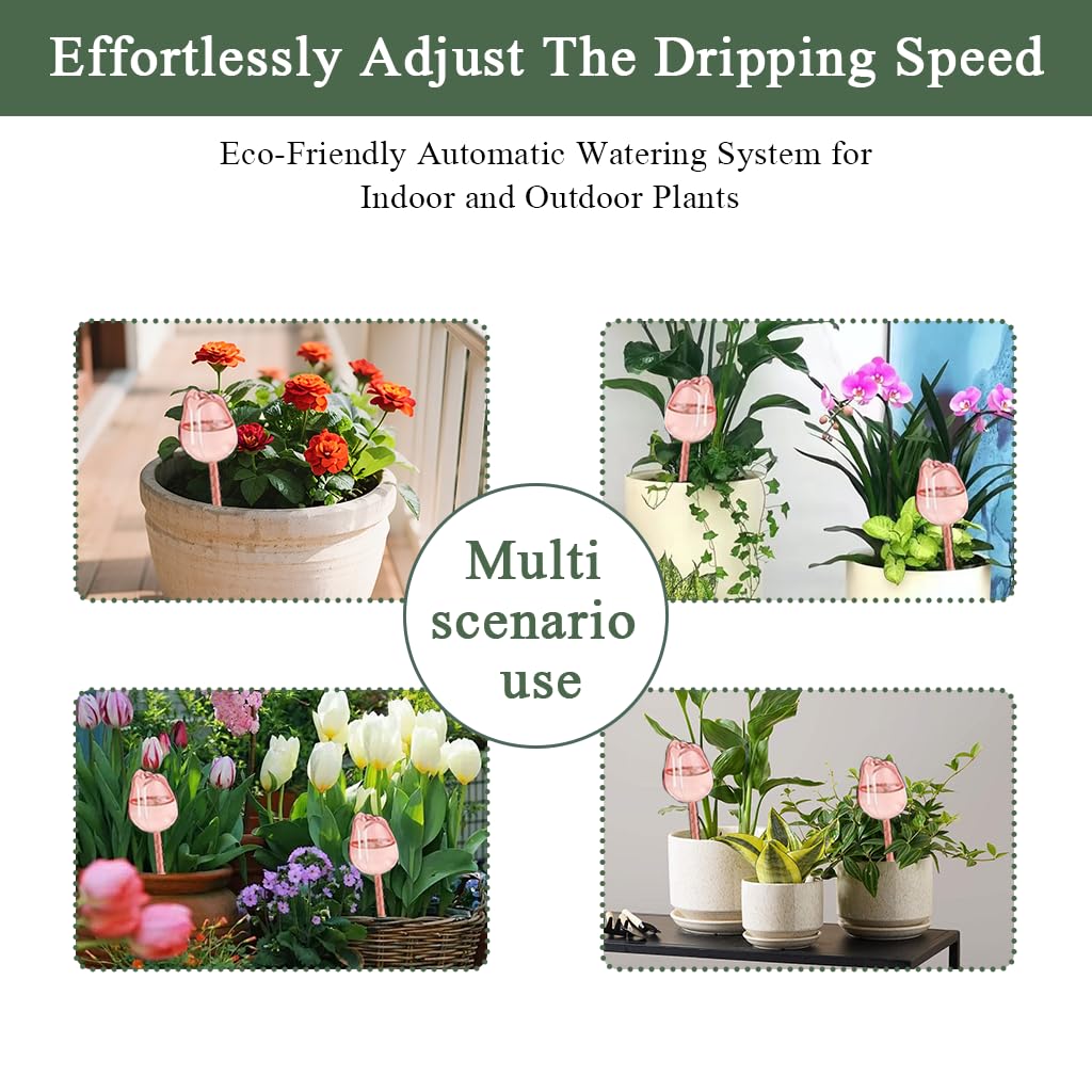 HASTHIP Tulip Waterers Pack of 4 for Indoor and Outdoor Plants featuring Automatic Self Watering Spike in Pink