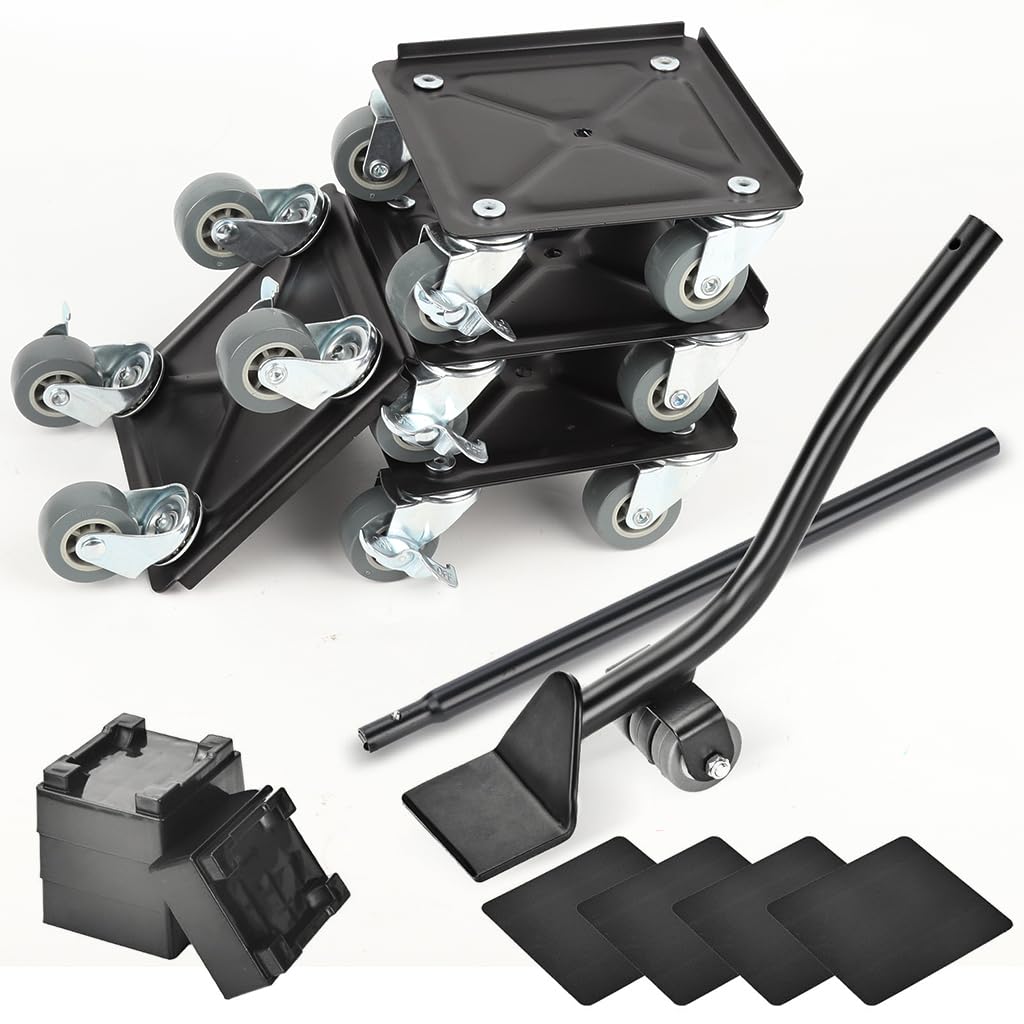 HASTHIP® Wheels for Heavy Furniture, Furniture Lifter and Mover with 5-Wheel Moving Dolly, 700 KG Loading Capacity Moving Dolly with Lifting Tool & Anti-Slip Mat