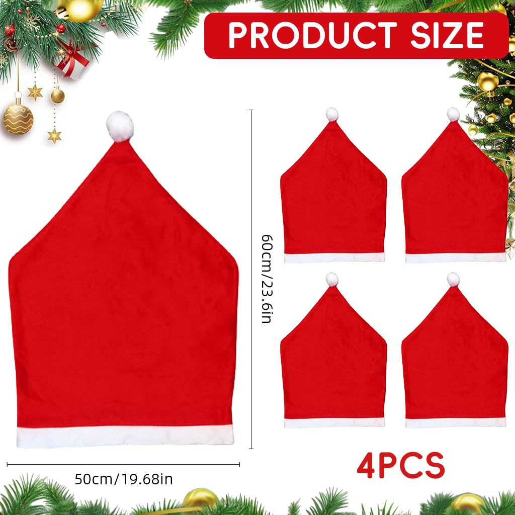 HASTHIP Christmas Chair Covers for Dining Room featuring 4PCS Santa Hat Design | Red Fabric Decor