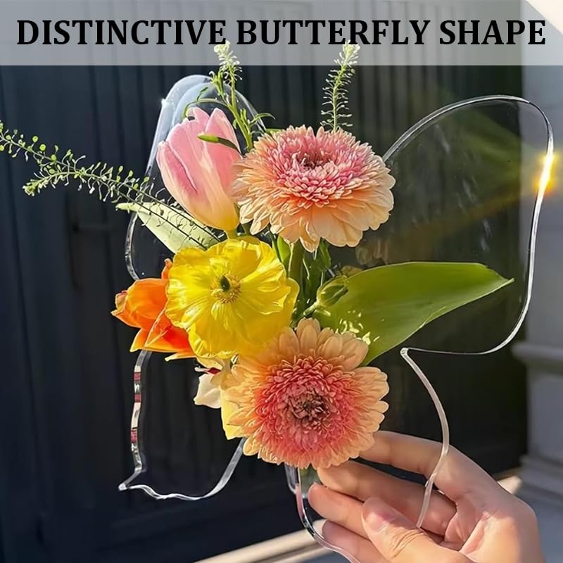 HASTHIP Clear Acrylic Butterfly Vase for Home and Office Decor | Hydroponic Flower Display