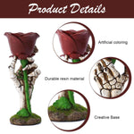 HASTHIP Halloween Candle Holder for Home Decor featuring Skeleton Hand and Rose 7.3x7.2x18.5cm | Gothic Romantic Resin Candle Stand