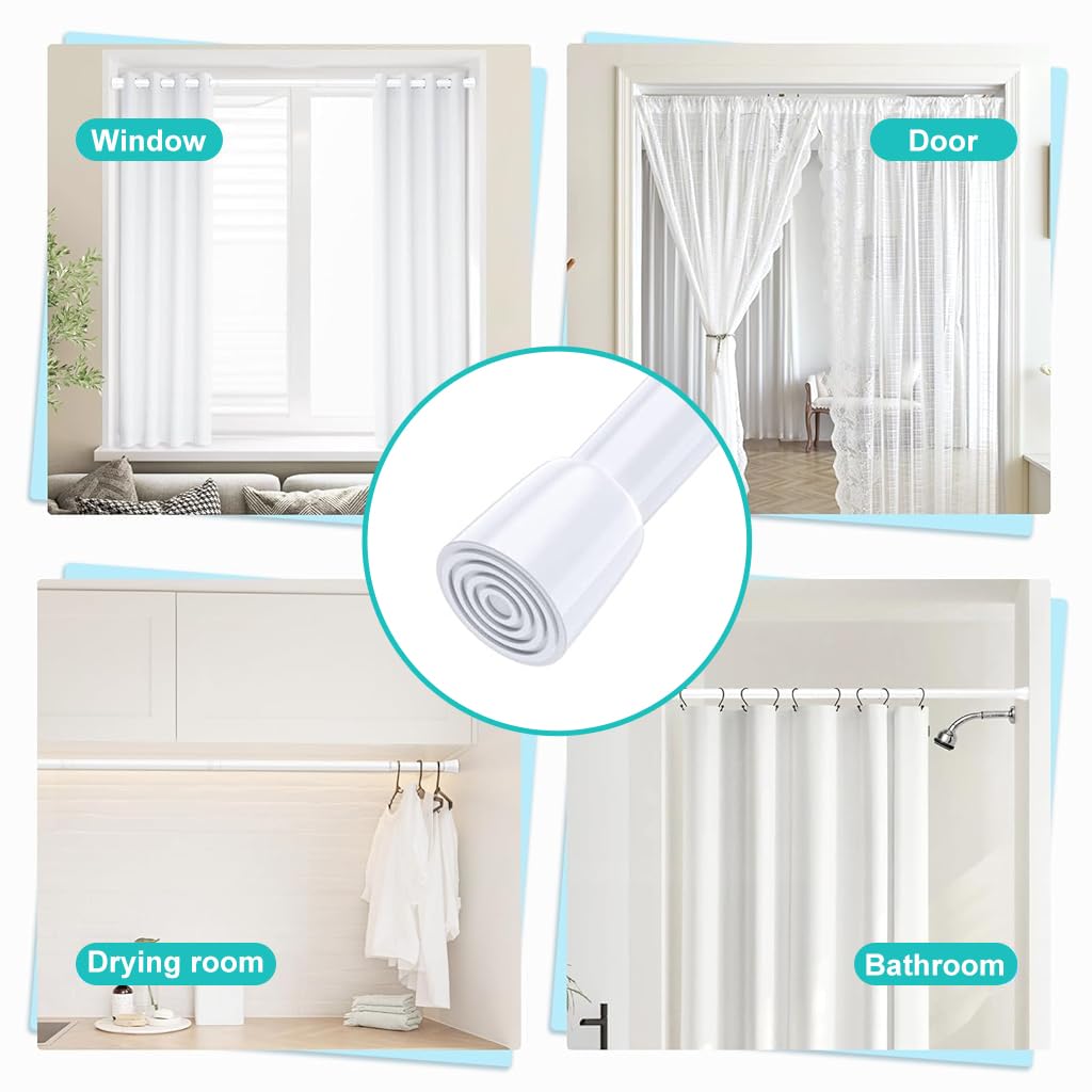HASTHIP Retractable Curtain Rod for Windows and Doors with 2 Wall Hooks White 32.6–59 in | No Drilling Expandable Spring Design