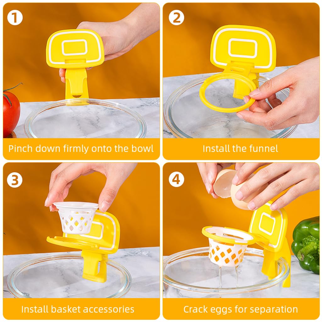 HASTHIP Kitchen Egg Yolk Separator for Baking and Cooking with Clip On Bowl Edge | Fun Basketball Hoop Design and BPA Free Plastic