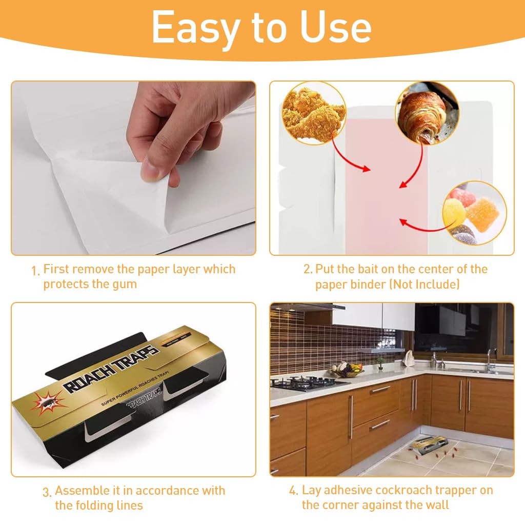 HASTHIP® 10pcs Cockroach Traps for Kitchen, Room, Office, Strong Adhesive Cockroach Killer, Pesticide Free Cockroach Repellent, Safe and Easy Cockroach Trap