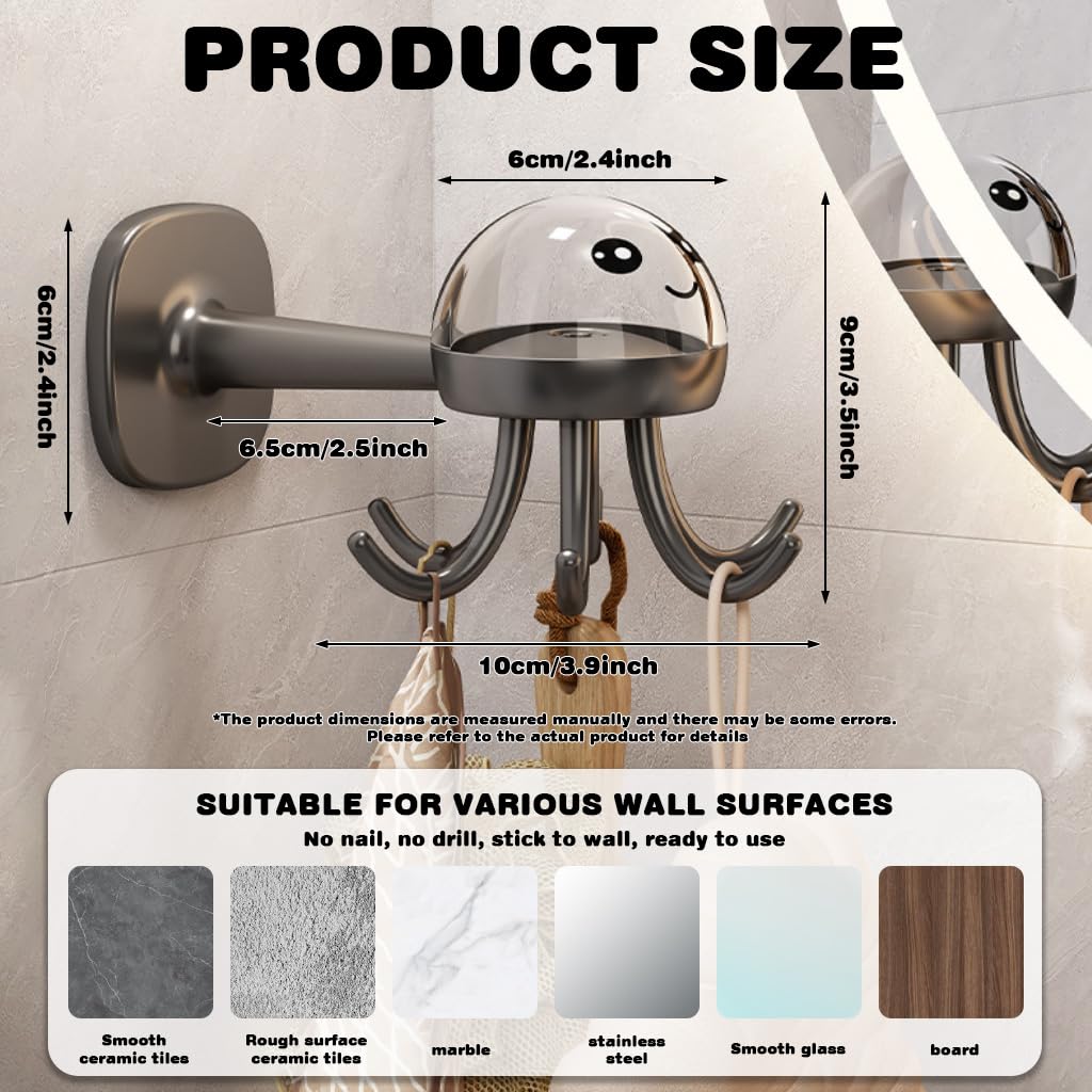 HASTHIP Kitchen Utensils Organizer Hooks for Wall with 360° Swivel Octopus Design | No Drill Space Saving Solution