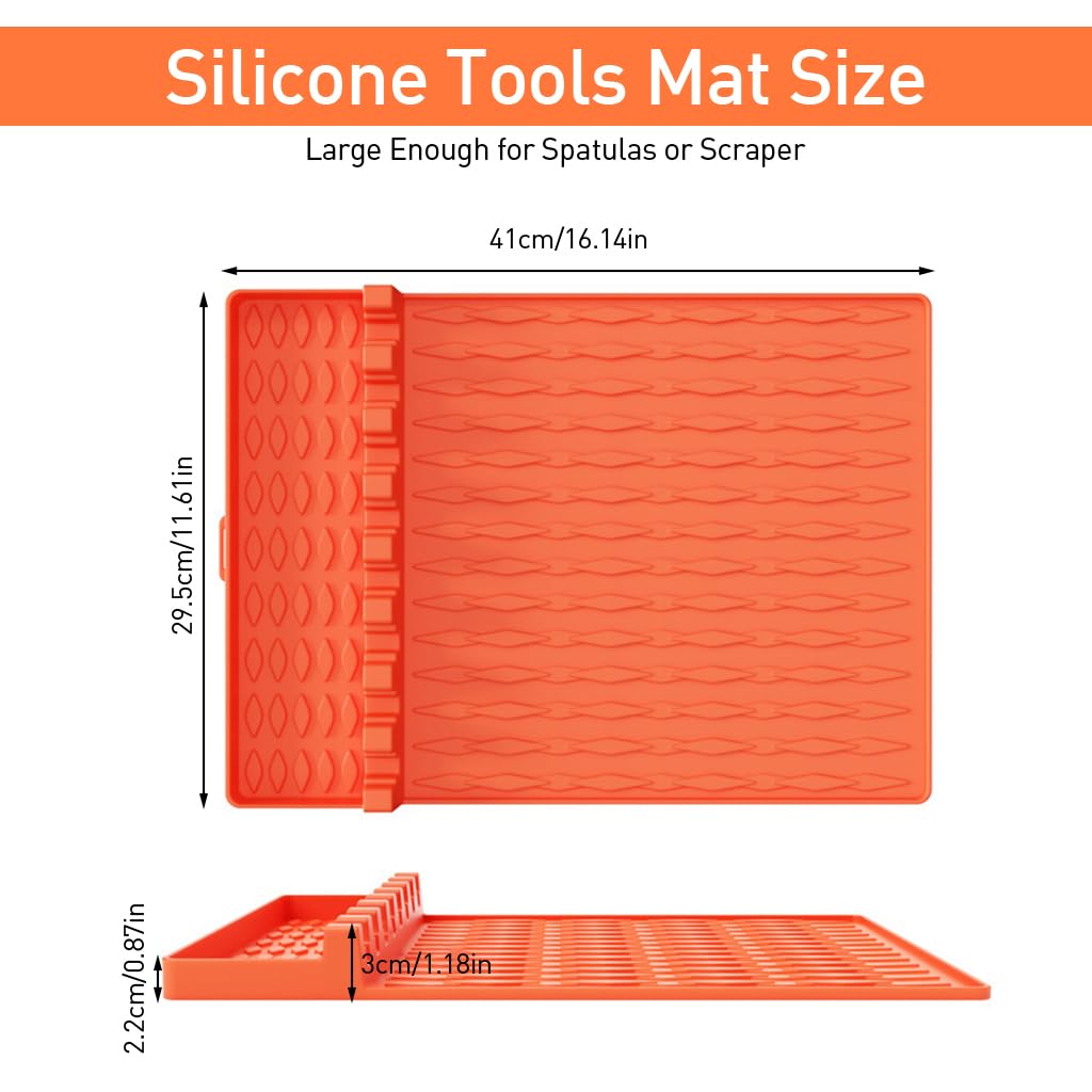 HASTHIP® Silicone Grill Mat Compatible - Utensils Organizer Mat - Kitchen Drain Mat - Silicone Griddle Tools Mat with Drip Pad - Heat Resistant Grill Mat - Seasoning Bottles Tray & Kitchen Utensils