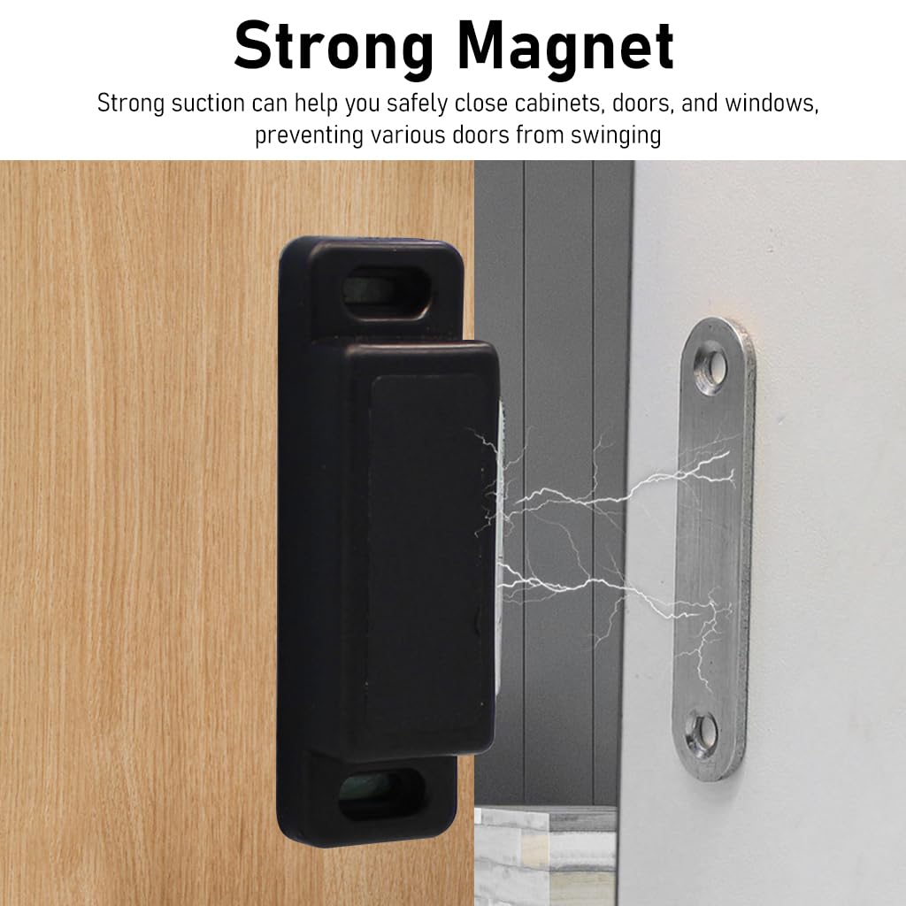 HASTHIP Magnetic Door Latch for Cabinets and Drawers featuring 12 Pack 46×15×13 mm Magnets | Plastic and Stainless Steel with Adhesive or Screw Mount