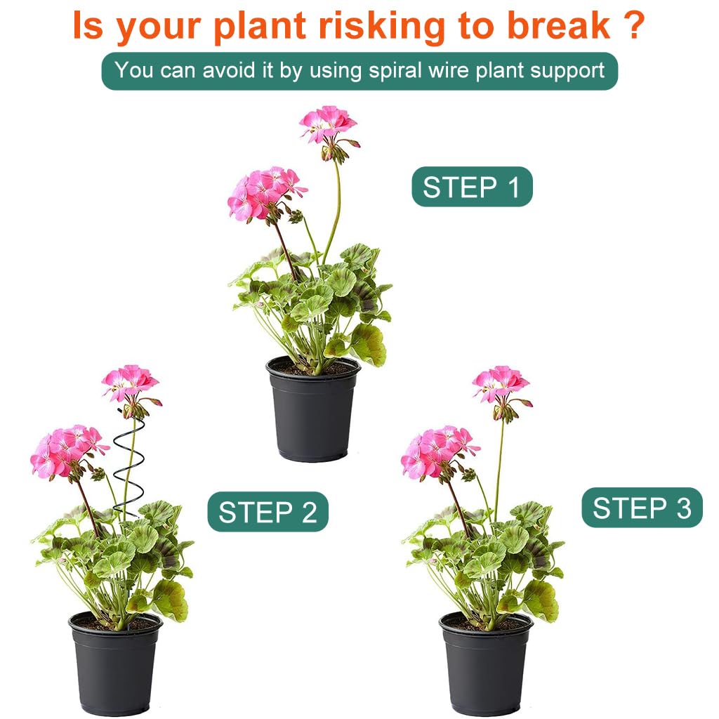 HASTHIP Plant Support Stick 3 pcs 15.75 in for Indoor and Outdoor Planters featuring Spiral Metal Design