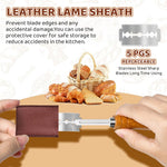 HASTHIP® Cuchilla para pan con 5 hojas reemplazables,cuchillo de pan de acero inoxidable con mango madera,herramienta profesional para cortar y decorar masa agria y artesanal