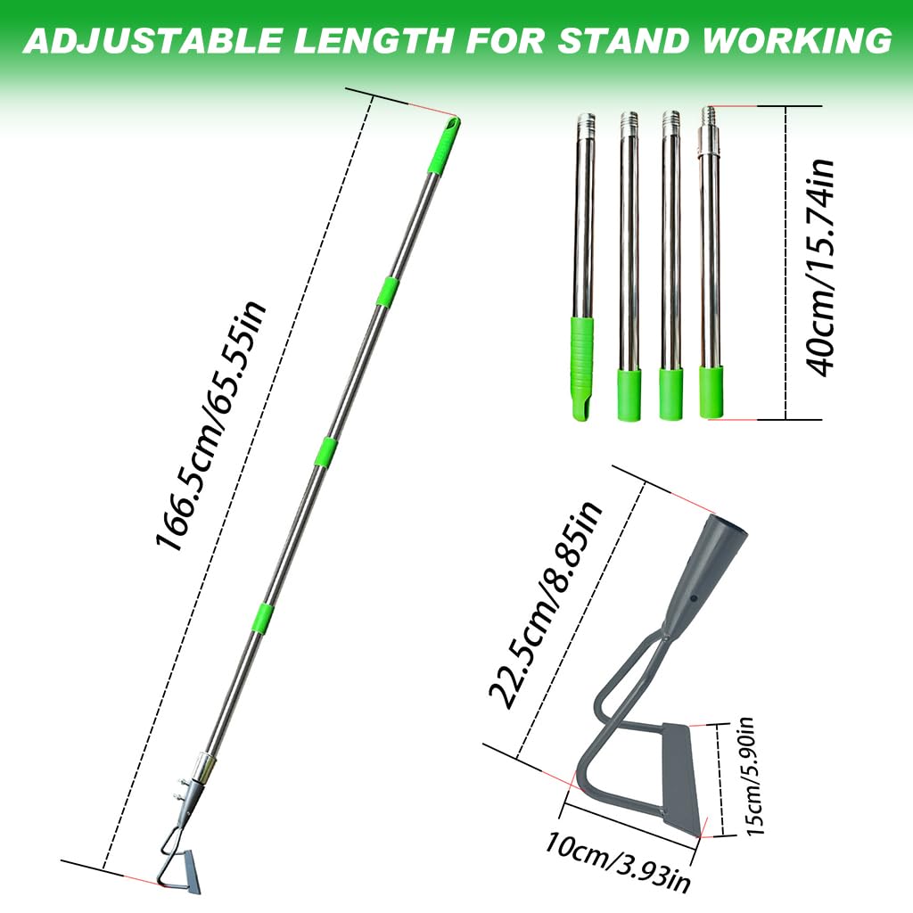 HASTHIP® 1.6m Gardening Weeder Assembly Long Handle Iron Weeder Wide Hoe Design Labor Saving Manual Gardening Weeder for Removing Weeds, Loosening Soil, Mixing Mulch & Compost
