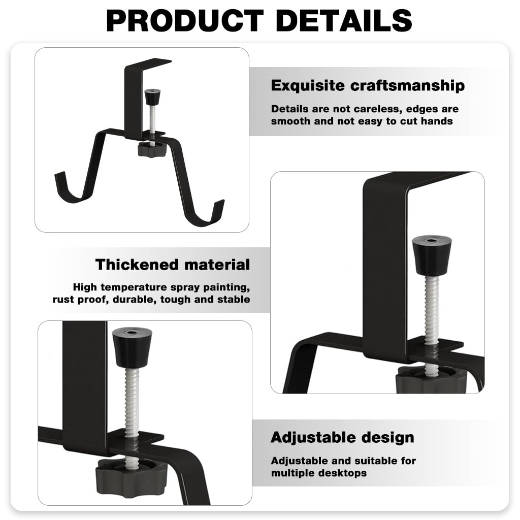 HASTHIP Desk Mount Bag Hook for Office and School featuring Twin Hook Metal Design | No Drill Clamp Organizer