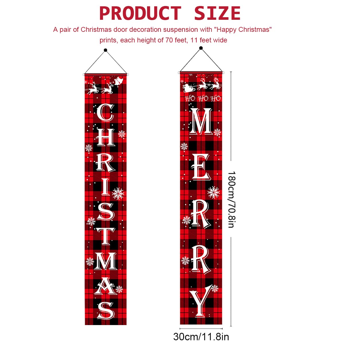 HASTHIP Christmas Decorations Outdoor Yard Porch Sign Set with 1.8m x 30cm Banners | Red Black Buffalo Plaid Merry Xmas Door Decor