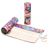 HASTHIP Canvas Pencil Wrap Case for Sketching and Drawing with 48 Slots and 58×20 cm Size | Maple Leaves Print Gift for Students