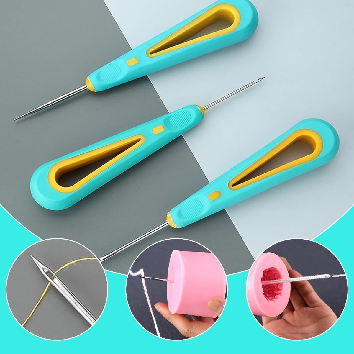 HASTHIP Punch Needle Wick for Candle Making 3 pcs set with round hole needle tools | ideal for silicone mold wicking
