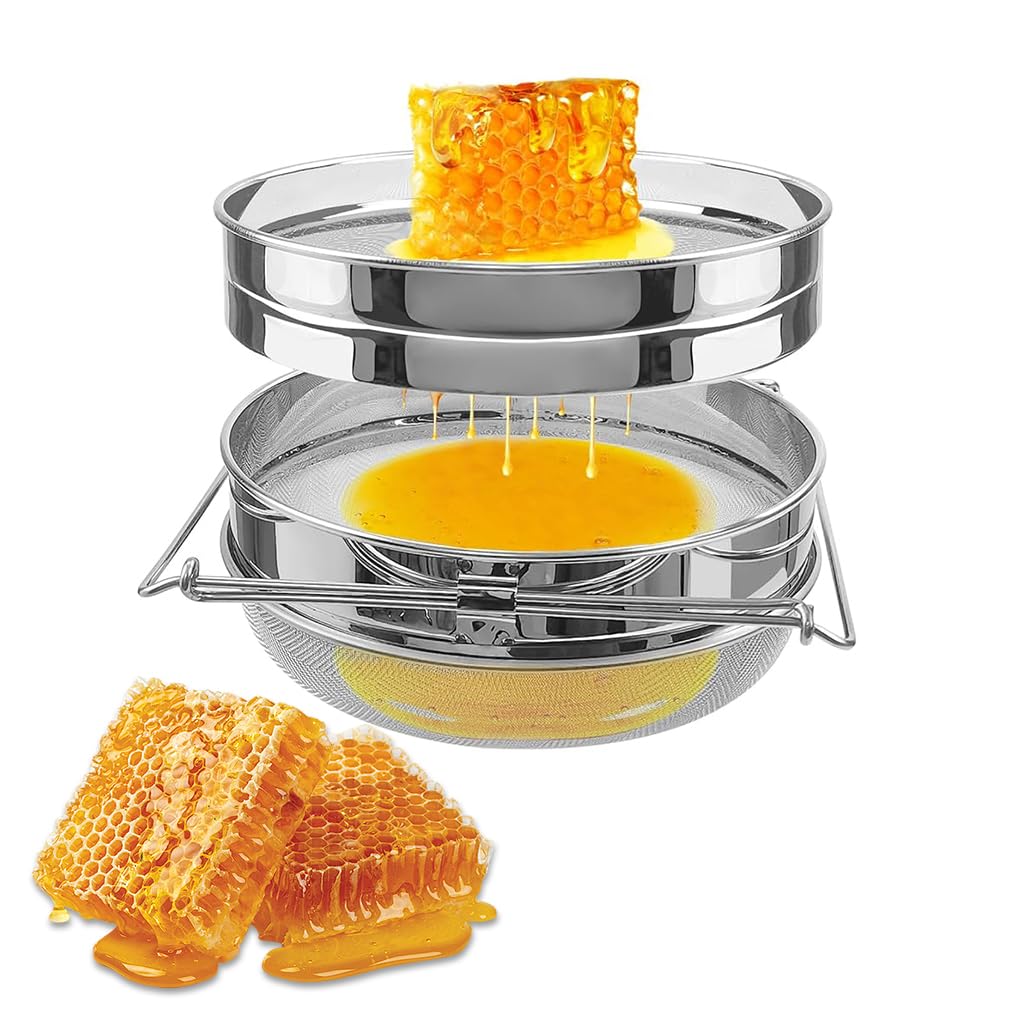 HASTHIP Honey Strainer for Beekeeping and Kitchen Use featuring 40 and 60 Mesh Double Sieve 304 Stainless Steel