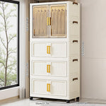 HASTHIP® Mobile Closet Wardrobe with Triple-Layer Drawer, 55x33x114cm Stackable Folding Cabinet with Door, Universal Caster Wheels with Brake, Freestanding Easy Wardrobe Home Organizer