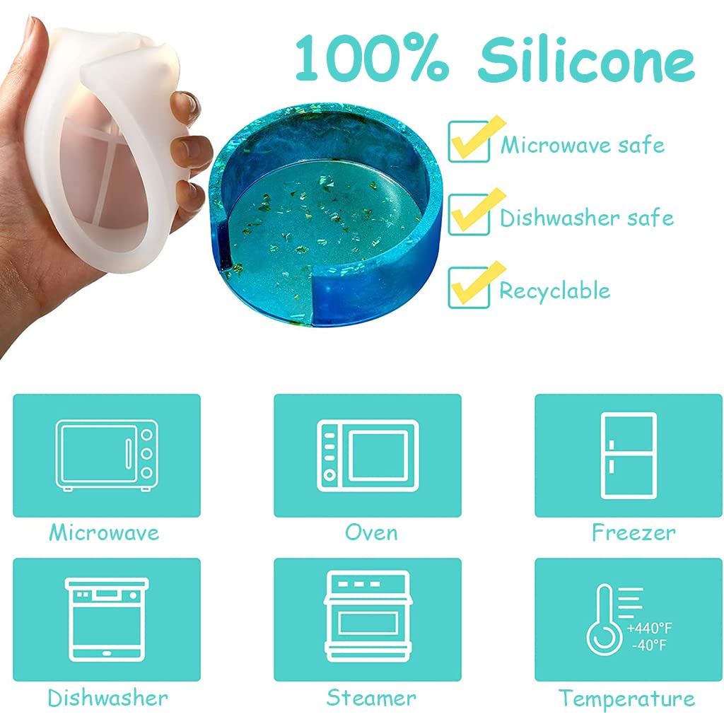 HASTHIP Coaster Resin Moulds Set for DIY Art Crafts with 5pcs 3.54 in Round Silicone Moulds | Easy Demoulding and Reusable