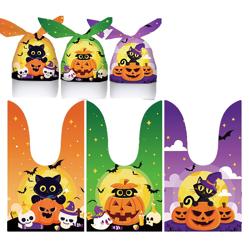 HASTHIP® 50Pcs Halloween Treat Bags Goodie Bags Pumpkin Trick Treat Gift Candy Bag for Kids Party Favors Bulk