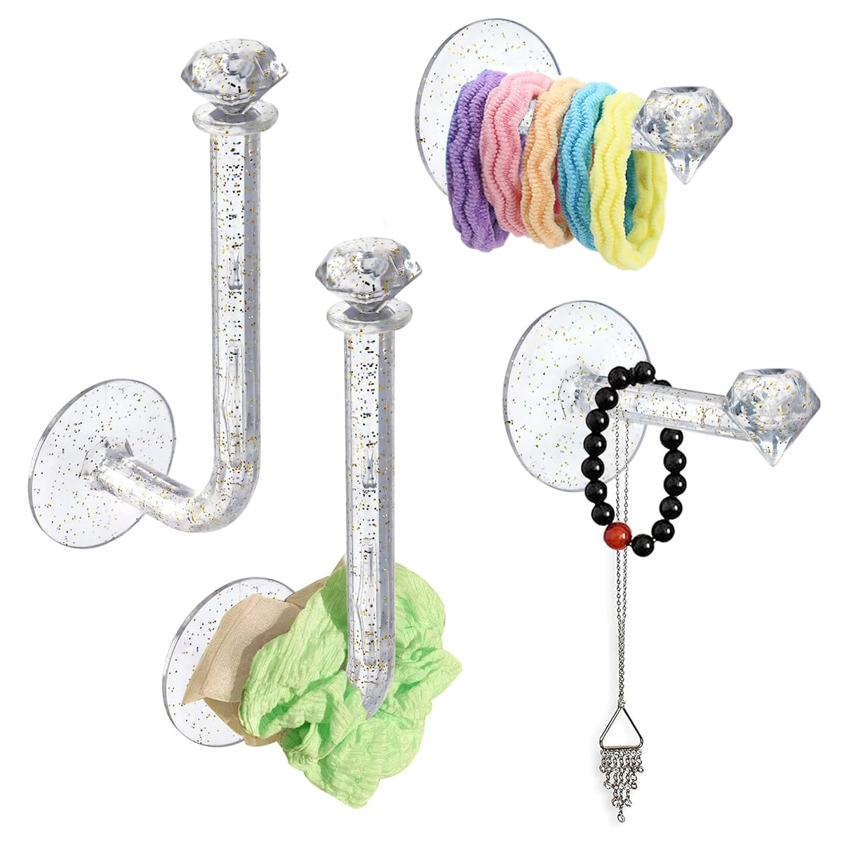HASTHIP® 4Pcs Headband Holder Stand Scrunchie Organizer, Girls Hair Accessories Organizer Storage, Acrylic Clear Glitter Adhesive Scrunchy Holder Tower Storage for Women Girls