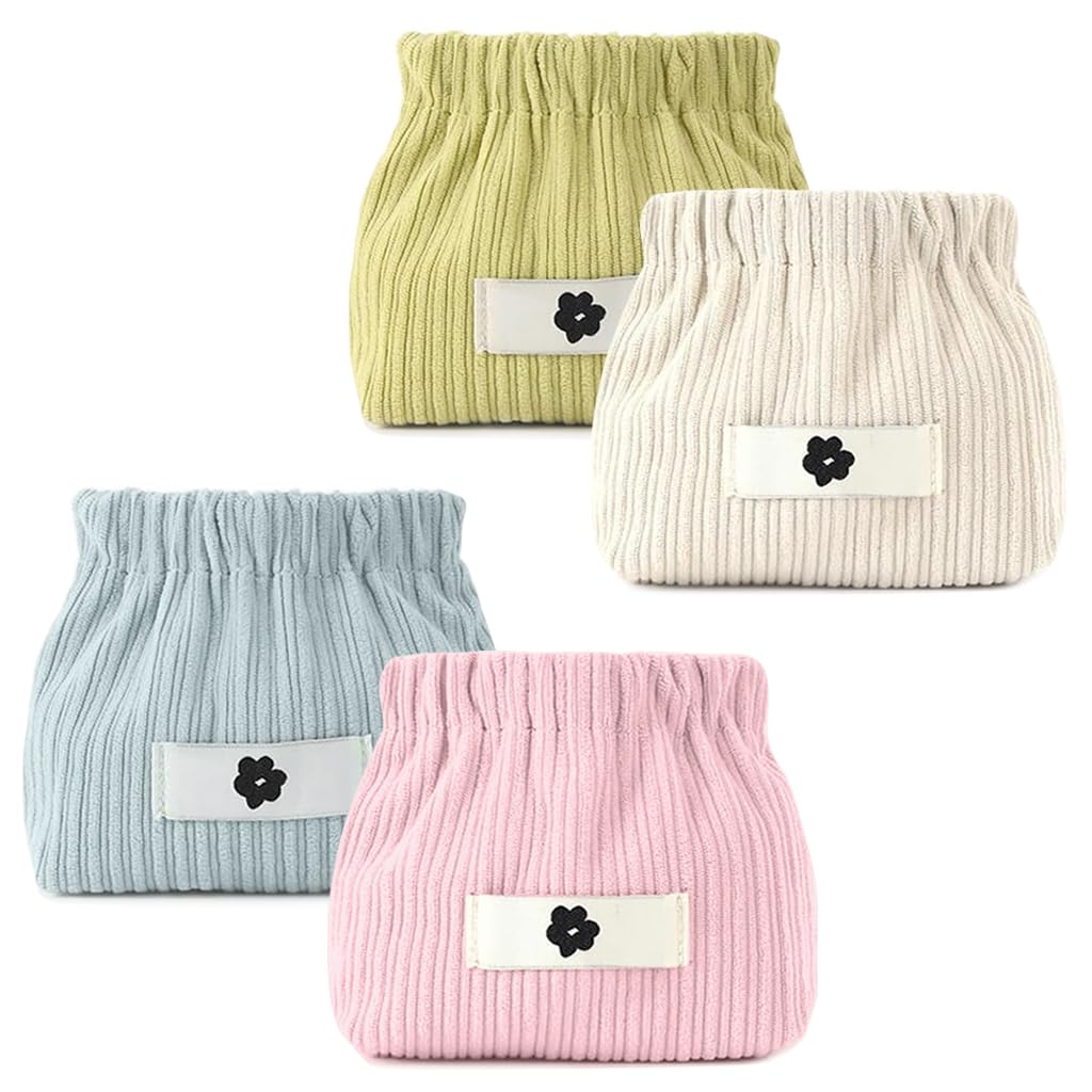 HASTHIP® Set de 4 Bolsas de Almacenamiento Pana,Monedero Viaje,Bolsa Maquillaje Portátil Organizador Joyería Bolsa Dinero con Cierre Resorte Pouch Compacto para Mujer