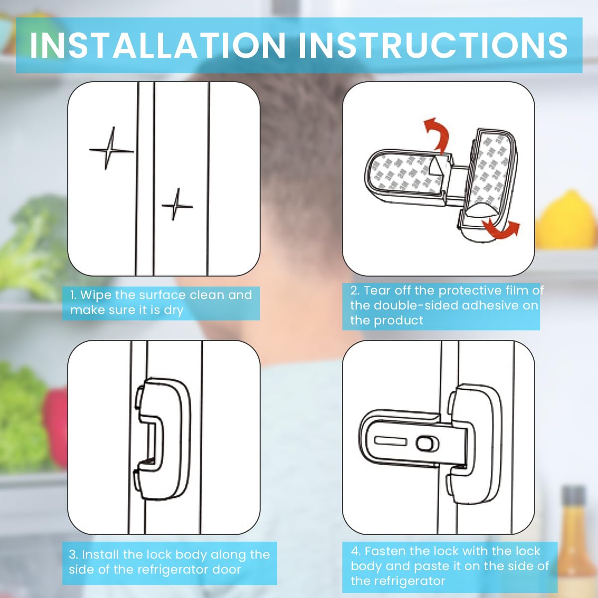 HASTHIP® Fridge Locks Child Proof Baby Proofing Products Easy Cabinet Door Lock Baby Safety Products Refrigerator Single Door Self-Adhesive Fridge Lock Kitchen Accessories Items