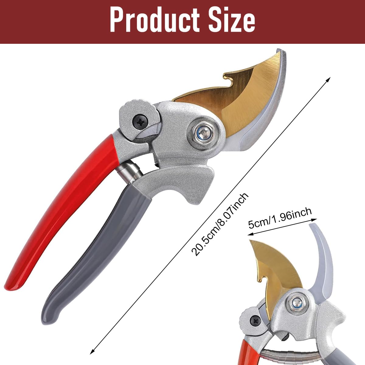 HASTHIP® Gardening Bypass Pruner 7.8 Inches SK5 Steel Hand Pruner with Safety Lock Anti-slip Rubberized Handle Design Spring Loaded Labor Saving Bypass Pruner for Shrubs, Flowers, Fruit Trees