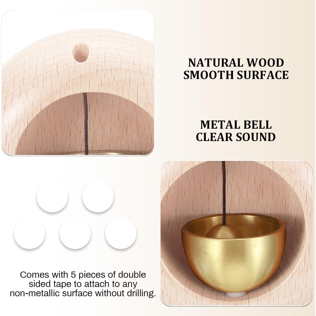 HASTHIP Door Bell for Home and Office with Adhesive Backing and Beech Wood Brass Chime
