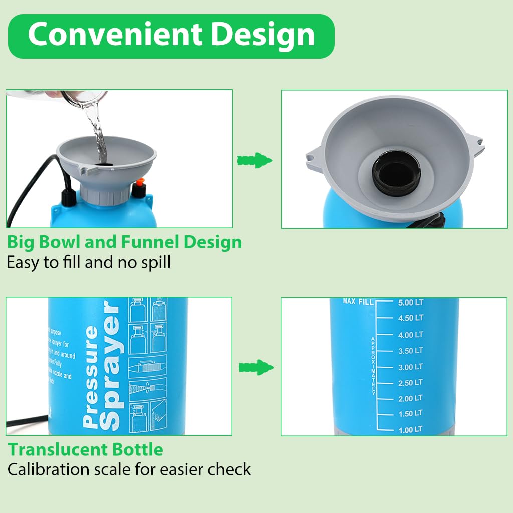 HASTHIP® 5L Gardening Water Sprayer Manual Pump Water Sprayer Long Stainless Steel Nozzle Pump Sprayer Portable Gardening Water Sprayer Bottle with Handle & Shoulder Strap