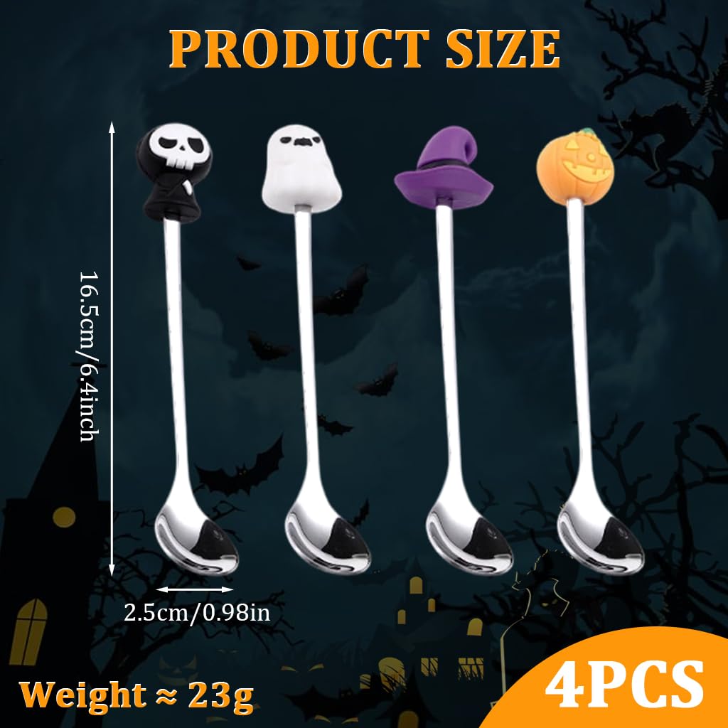 HASTHIP Halloween Coffee Spoons for Festive Drinks and Desserts | 4PCS Stainless Steel Set