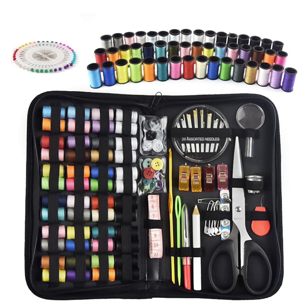 HASTHIP® 172Pcs Sewing Kit with Thread,Needle,Scissors Thimble Tape Measure & Threader Portable Travel Sewing Set for Home DIY Repairs Hand Kit for Beginners Compact Supplies Bag