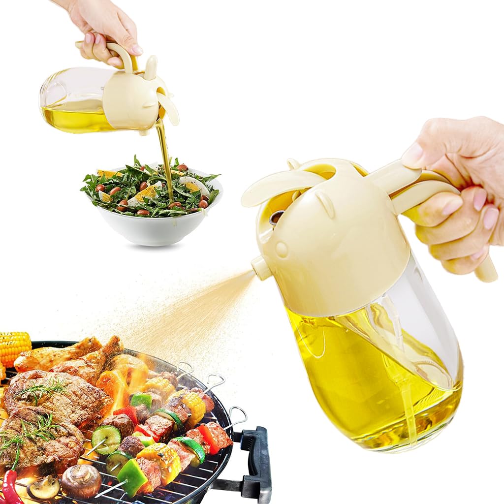 HASTHIP Olive Oil Sprayer for Kitchen and Air Fryer featuring Dual Function Design and 580ml Glass Bottle | Precise 0.2g Spray Control