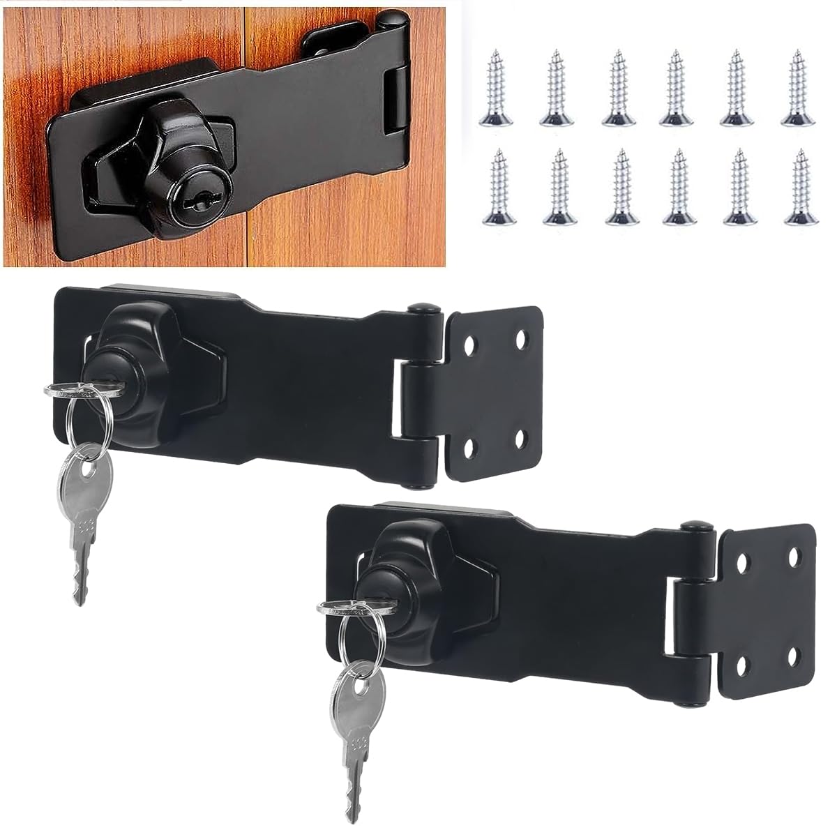 HASTHIP Drawer Lock Set for Cabinets and Doors with Twist Knob Hasp 3.14 in Chrome | 2 Keys & Screws