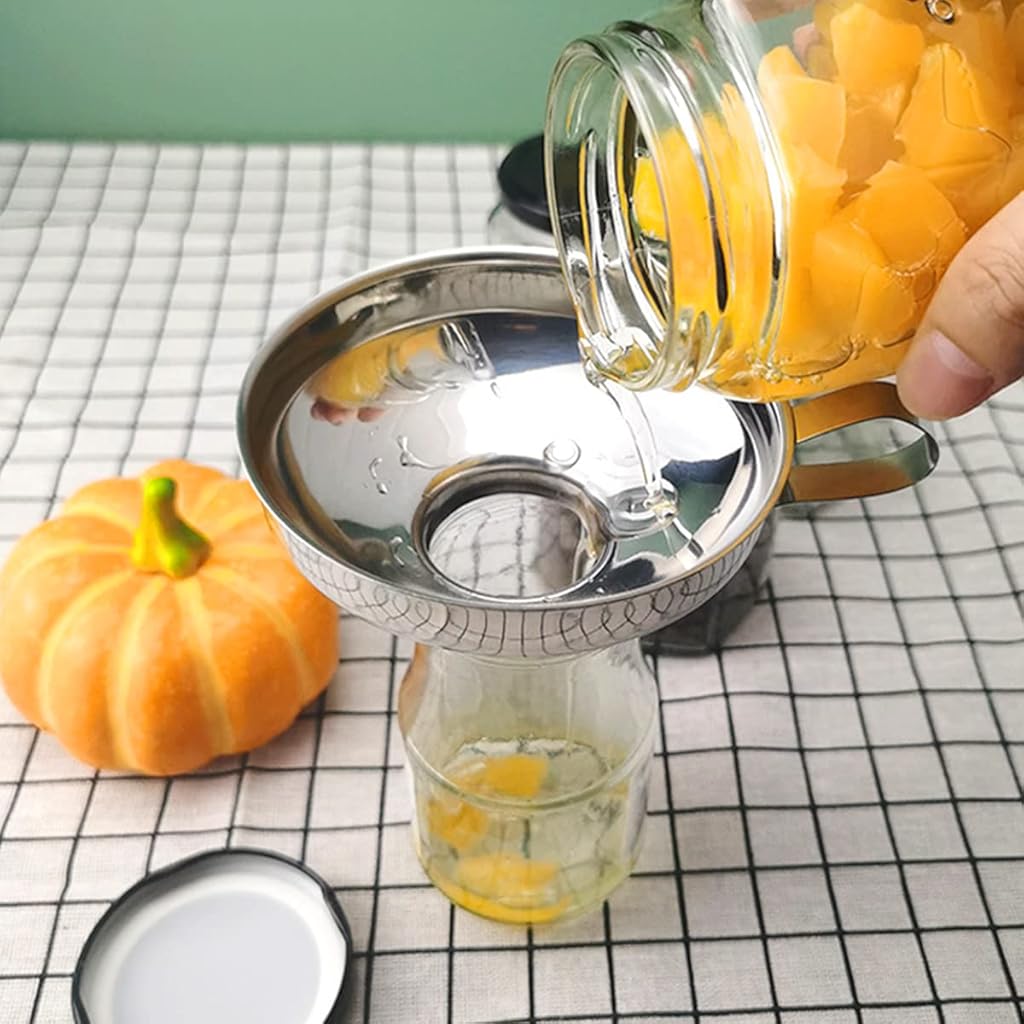 HASTHIP® Stainless Steel Canning Funnel with Handle & 3 Silicone Collapsible Funnels Set, Wide Mouth for Mason Jars, Oil, Powder, Liquid Transfer, Multipurpose Kitchen Use, DIY, Crafts