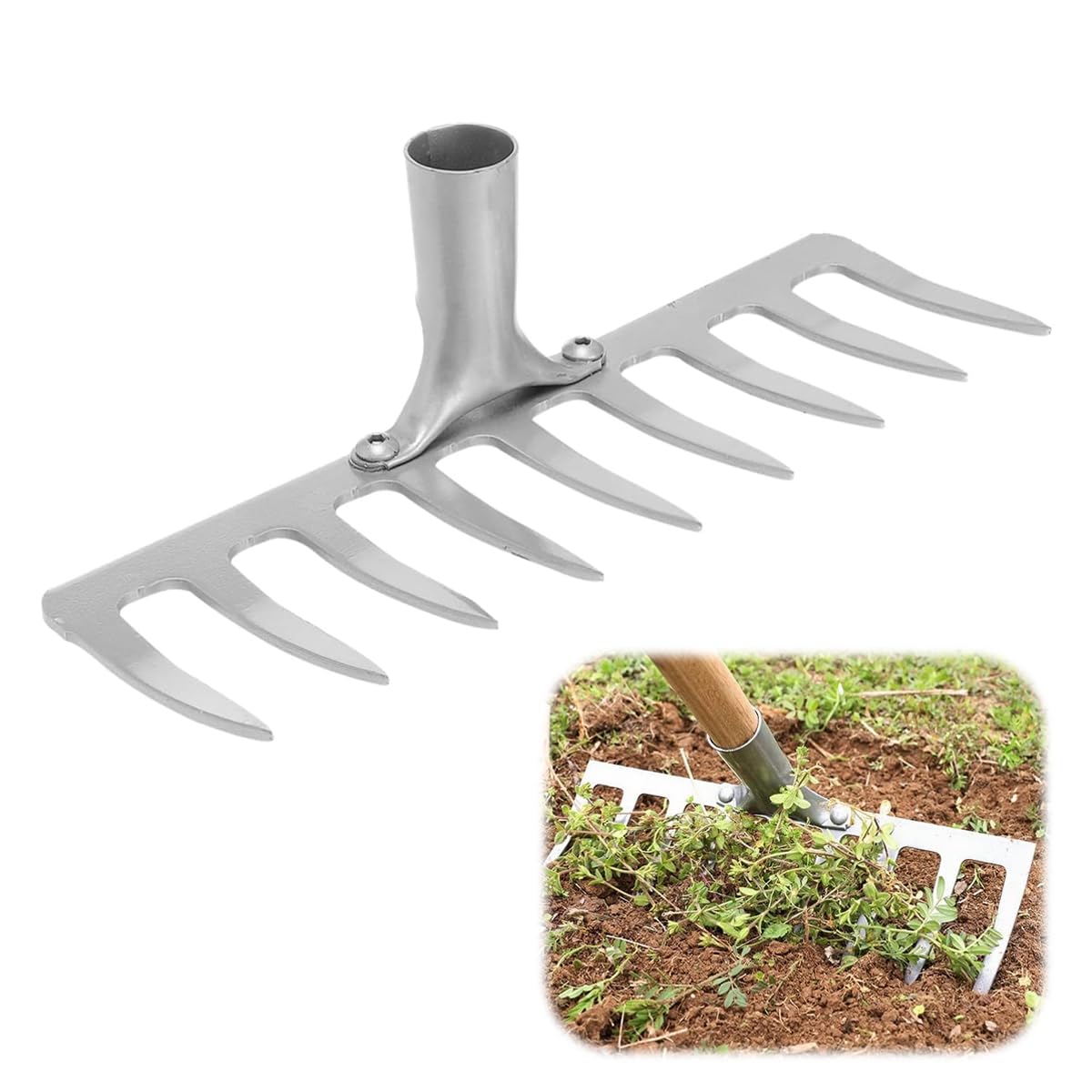 HASTHIP Garden Rake Head for Lawn and Soil Work with 9 Teeth and 37cm Rust‑Resistant Steel