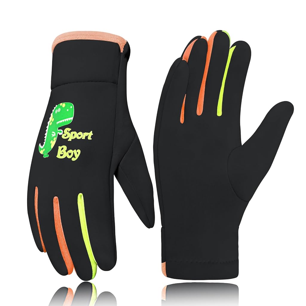 HASTHIP® Guantes de Invierno para Niños, Impermeables y Ligeros, Manoplas Térmicas de Forro Polar para Niños y Niñas, Ciclismo, Senderismo, Fútbol, Escuela, Color Negro, Talla M