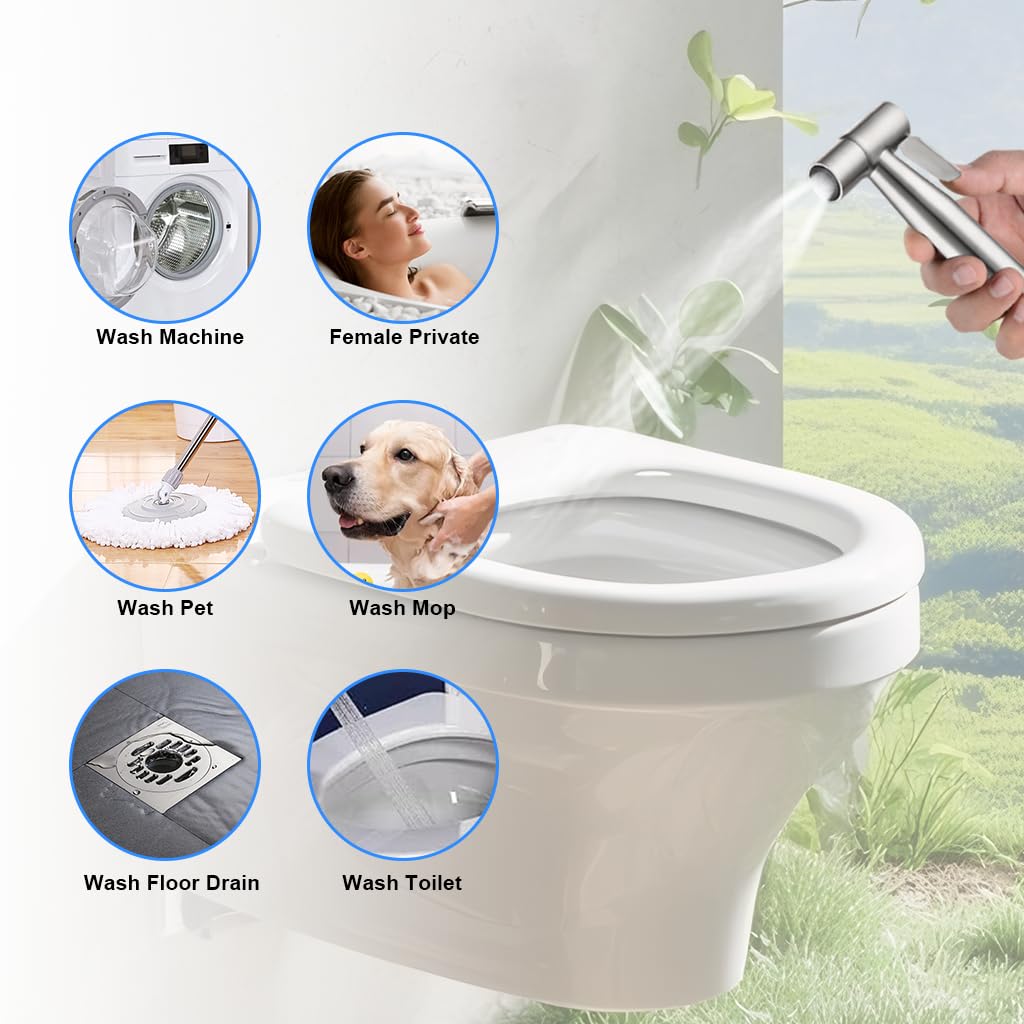 HASTHIP Health Faucet Toilet Spray Gun with 1.15 m Flexible Pipe and Angle Valve | Stainless Steel Pressurized Handheld Sprayer with No Drill Adhesive Bracket