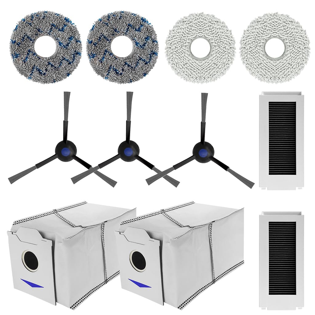 HASTHIP Replacement Accessories for Ecovacs Deebot N30 Pro Omni with 11 Pcs Kit | 3 Side Brushes 4 Mop Pads 2 Dust Bags 2 Filters
