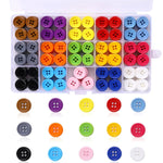 HASTHIP® 300pcs Buttons for Craft DIY 15mm Round Resin Sewing Buttons for Clothes with Box 4 Holes 15 Colors Ornament Crafts Buttons for Sewing Knitting Arts