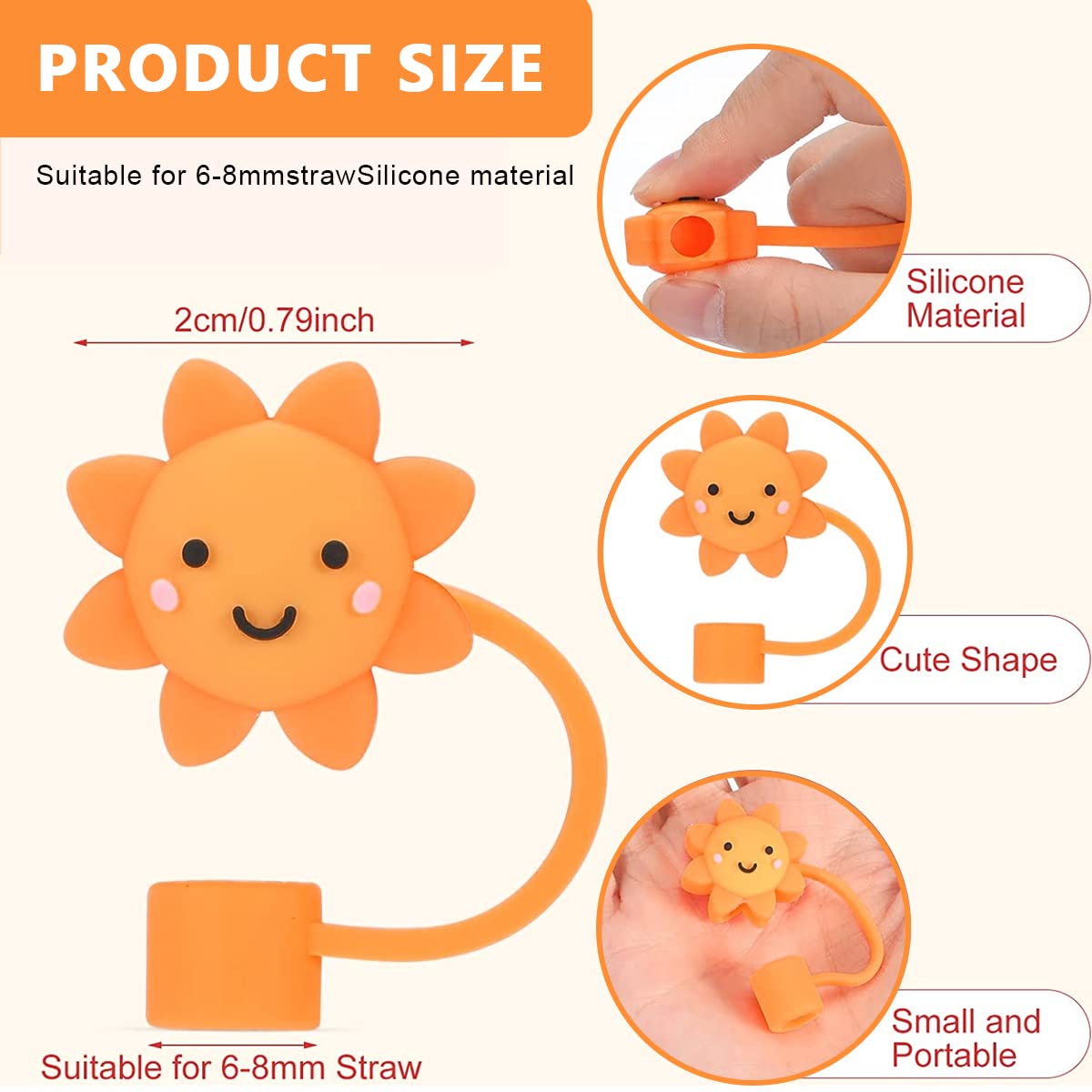 HASTHIP Silicone Straw Tips for Reusable Drinking | 18PCS Anti Dust Caps 6–8 mm for Kids