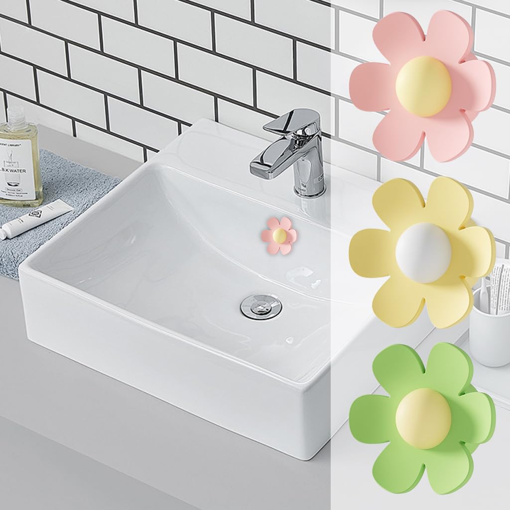 HASTHIP Silicone Sink Overflow Hole Covers for Bathroom Vanities with Flower Design Pack of 3