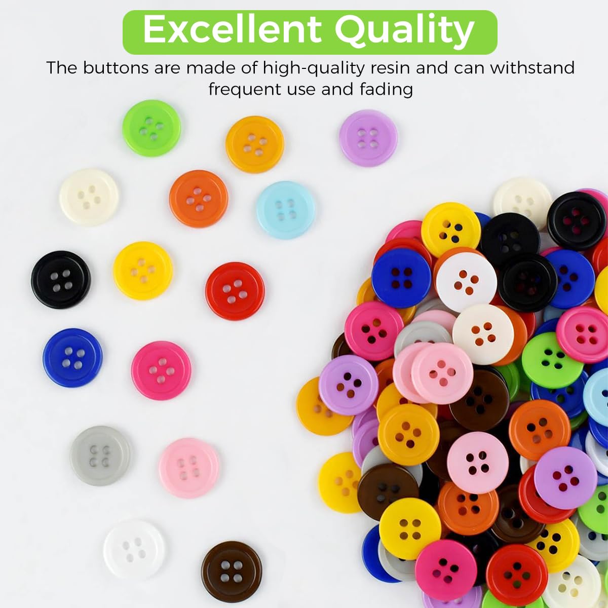 HASTHIP® 300pcs Buttons for Craft DIY 15mm Round Resin Sewing Buttons for Clothes with Box 4 Holes 15 Colors Ornament Crafts Buttons for Sewing Knitting Arts