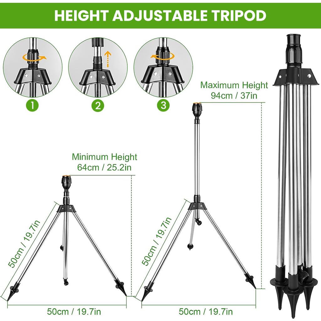 Garden Sprinker with Tripod for Garden Agriculture Watering, 360° Rotating Irrigation Sprinkler for Plants Watering, Gardening Watering Systems, Coverage 10m in Diameter