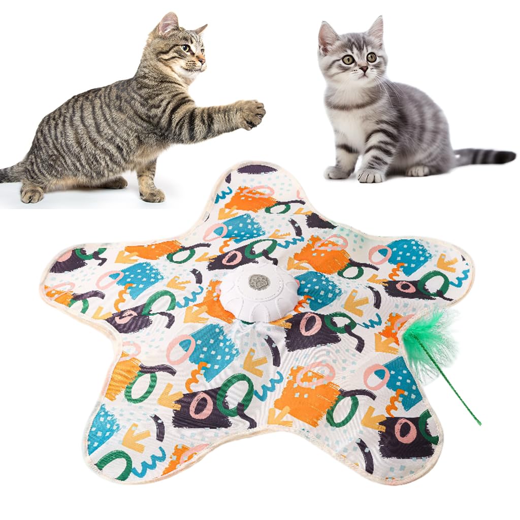 HASTHIP® Juguete Interactivo para Gatos de Interior, [Versión Mejorada] Recargable y Activado por Toque, Juego Escondite Automático para Gatitos y Gatos Adultos con Alas Azul Revoloteando,