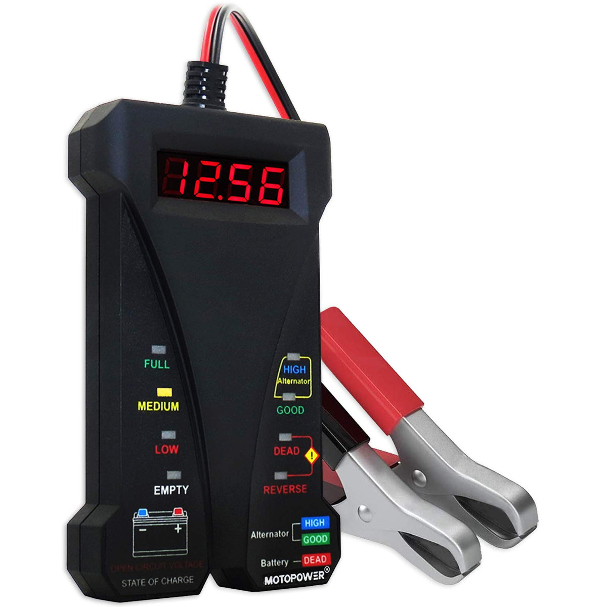 HASTHIP® Probador de Batería Digital 12V con Pantalla LCD y Luces LED,Analizador del Sistema de Carga del Alternador,Medidor Voltaje Automotriz con Revestimiento Goma Negra