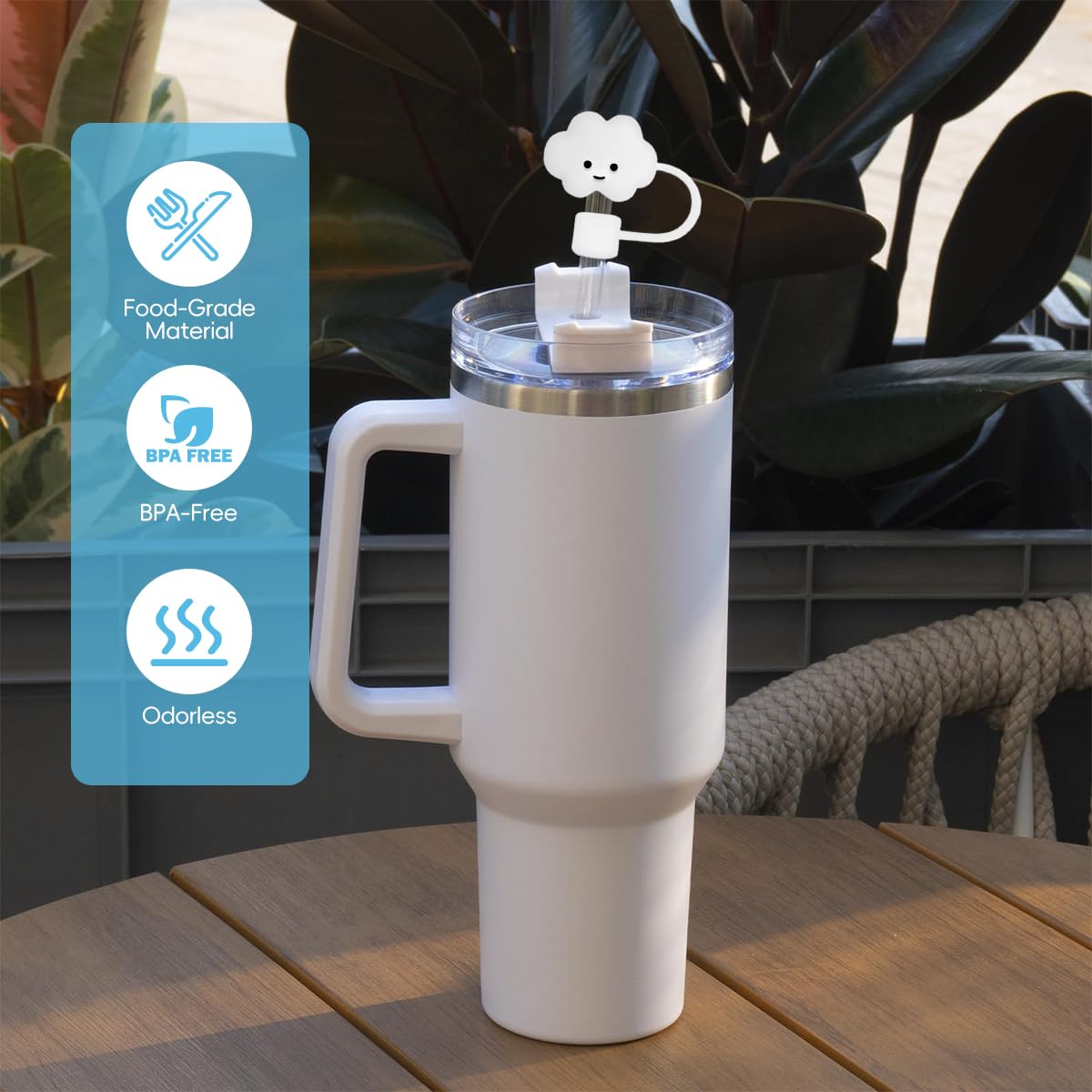 HASTHIP Straws for Stanley Cup 40oz Tumbler with 2 Silicone Cloud Caps and Cleaning Brush 12.2 in