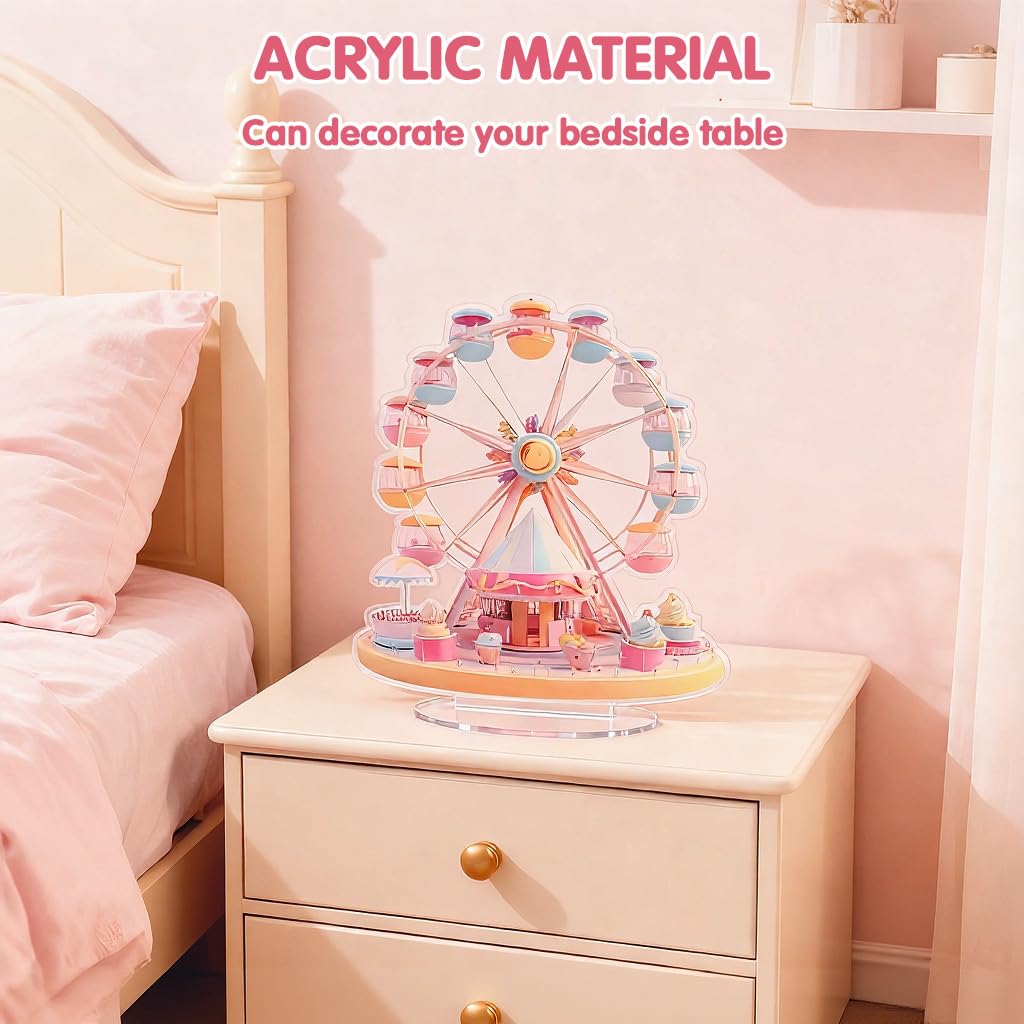HASTHIP Acrylic Desktop Ornament for Home Decor with Pink and White Ferris Wheel Design | Valentine Gift Display
