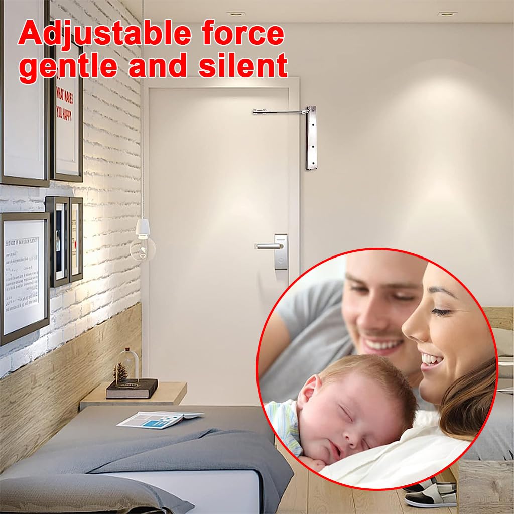 2 Pack Door Closer, Spring Loaded Automatic Door Closer, Stainless Steel Door Closer with Folding Spring Arm, Surface Mounted Door Closer with Accessories Tools for Home, Office, Hotel Door