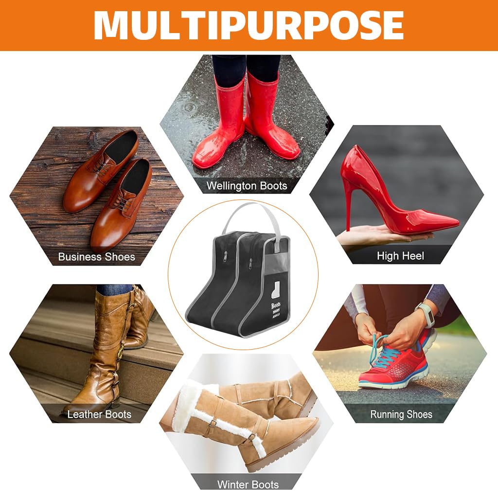 HASTHIP Portable Boots Storage Bag for Travel and Closet with Zip Closure and Clear Window | Black Medium 1 Pack