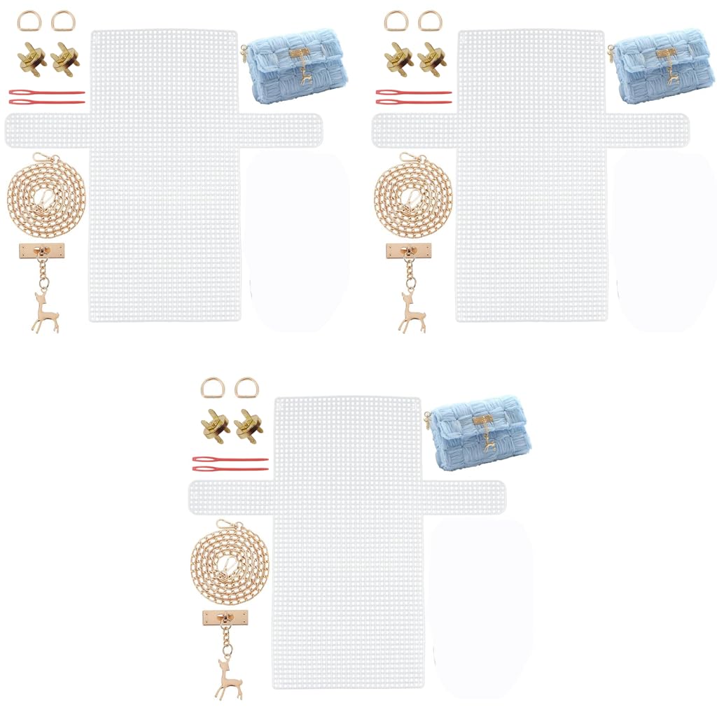 HASTHIP DIY Knitting Crochet Bags Kit for Handmade Crafting with 3 Plastic Canvas Sheets 20 x 13 x 6cm White | Includes Needles Strap Chains and Deer Button